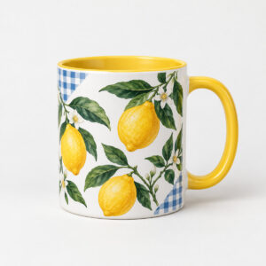 Citrus Picnic Accent Mug with an original market mornings illustration