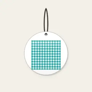 Teal Gingham Check Ceramic Ornament in white: A teal gingham check crossed by a fine white line.