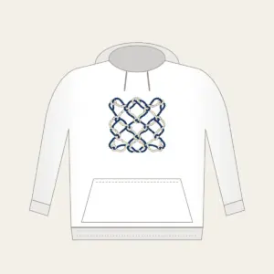 Navy Rope Knot Lines Hoodie in white: Rope knot lines weave across the artwork in navy and cream.