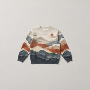 Youth Lightweight Ridge Sweatshirt with all-over layered ridges in slate, rust and cream with a small sun