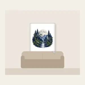 Moonlit Pine Forest with Owls Fleece Blanket in white: A moonlit forest of pines and owls in navy, silver and moss beneath a large pale moon.