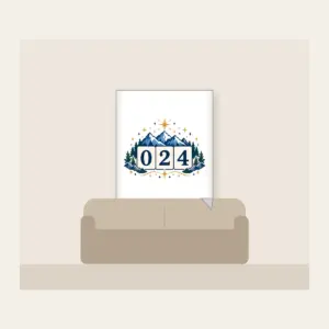 Mountain and Star Border with 024 Fleece Blanket in white: A border of mountains and stars surrounds a three-digit counter reading 024.