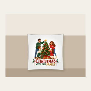 Christmas With Our Family Pillow in white