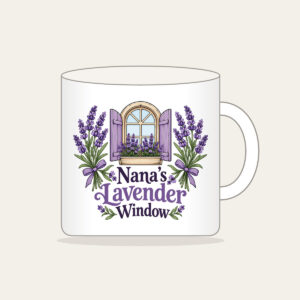 Nana's Lavender Window Mug in white