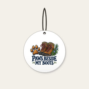 PAWS BESIDE MY BOOTS Ceramic Ornament in white