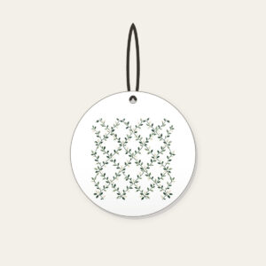 Forest Green Trellis with Tiny Leaves Ceramic Ornament in white: Trellis lines with small leaves in forest green, cream and sage repeat all over.
