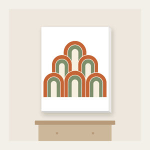 Terracotta Nested Arches Canvas Print in white: A repeat of nested arches in terracotta, sage and cream.