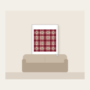 Burgundy Tartan with Leaf Sprigs Fleece Blanket in white: Burgundy and cream tartan with small leaf sprigs at the intersections.
