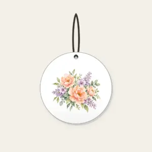 Watercolor Blooms in Peach and Lilac Ceramic Ornament in white: Gentle watercolor blooms in peach, lilac and sage bleed softly across white space.