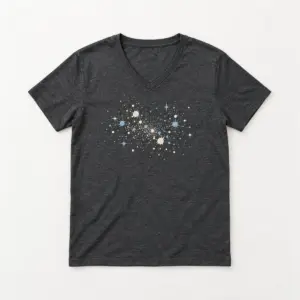 Starfield Splatter V-Neck Tee with a compact bleach splatter look in a small starfield on the chest, in cream and pale blue