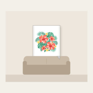Coral Hibiscus Palm Sorbet Pattern Fleece Blanket in white: Coral hibiscus blooms and palm leaves in mint and lemon spread across a cream field.