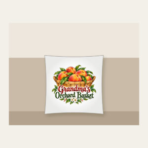 Grandma's Orchard Basket Pillow in white