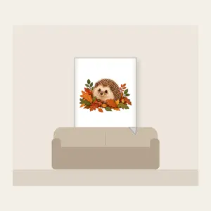 Hedgehog Among Fallen Leaves Fleece Blanket in white: A small hedgehog wanders among fallen leaves in brown, rust and green.