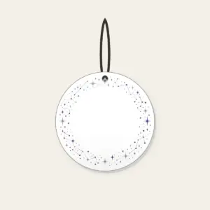 Constellation Dot Border Ceramic Ornament in white: Tiny constellation dots joined by fine lines in silver and violet form a border around an empty centre.