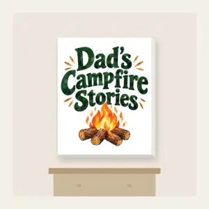 Dad's Campfire Stories Canvas Print in white