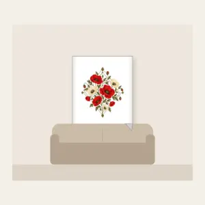 Poppy Diamond Garden Fleece Blanket in white: Diamond lines hold scattered poppies in red, cream and olive.