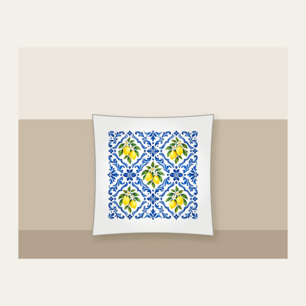 Product image Cobalt Mediterranean Tiles with Lemons Pillow