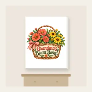 Grandma's Bloom Basket Canvas Print in white