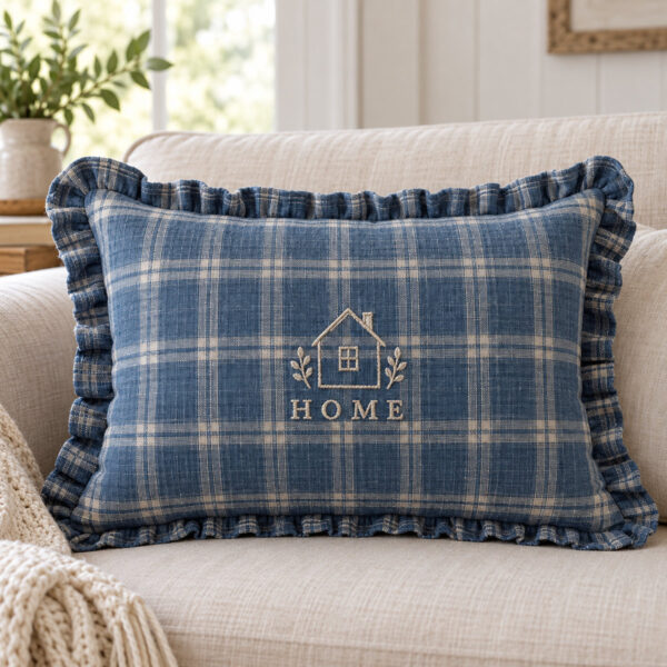 Product image Blue Plaid Ruffle Lumbar Pillow