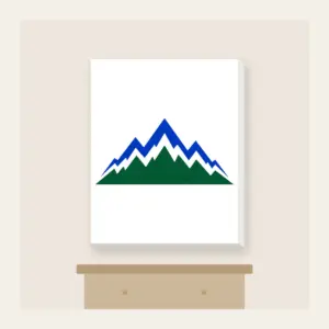 Cobalt Zigzag Mountain Peaks Canvas Print in white: Zigzag mountain peaks in cobalt and white over a deep green base.