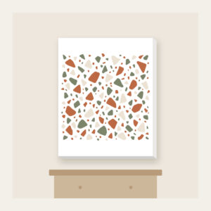 Terracotta and Sage Terrazzo Chips Canvas Print in white: Terrazzo chips scattered in terracotta, sage and cream.