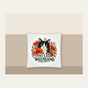 MY CAT WILD BLOOMS Pillow in white