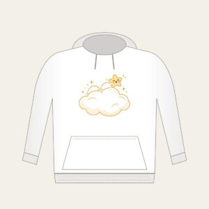 Little Star Hopping on a Cloud Hoodie in white: A little star hops across a cloud in white, cream and gold.