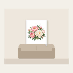 Blush and White Peonies Fleece Blanket in white: Peonies in blush and white with green leaves on a cream base.