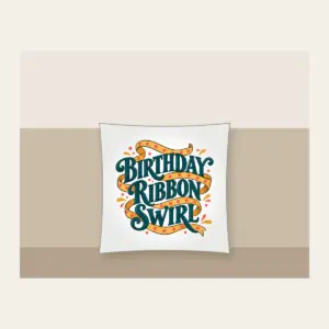BIRTHDAY RIBBON SWIRL Pillow in white