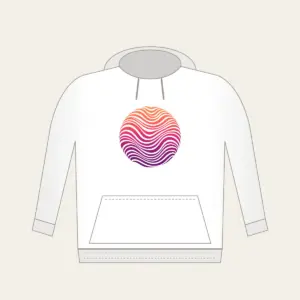 Sunset Ripples from Coral to Plum Hoodie in white: Ripple lines move through a sunset gradient from coral to plum.