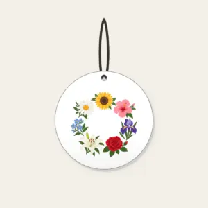 Weekly Seven Flower Border Ceramic Ornament in white: A border of seven small, different flowers, one for each day, surrounds an open centre.