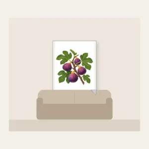 Fig Branch with Plump Purple Figs Fleece Blanket in white: A fig branch carrying plump purple figs and broad green leaves on a cream ground.