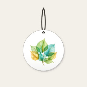 Overlapping Translucent Leaves Ceramic Ornament in white: Translucent leaves overlap in green, aqua and gold.