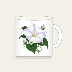 Moonflower on Deep Green Mug in white: One large moonflower in white and lavender glows against a deep green ground.