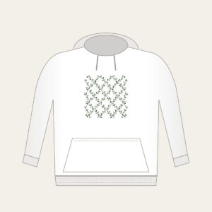 Forest Green Trellis with Tiny Leaves Hoodie in white: Trellis lines with small leaves in forest green, cream and sage repeat all over.