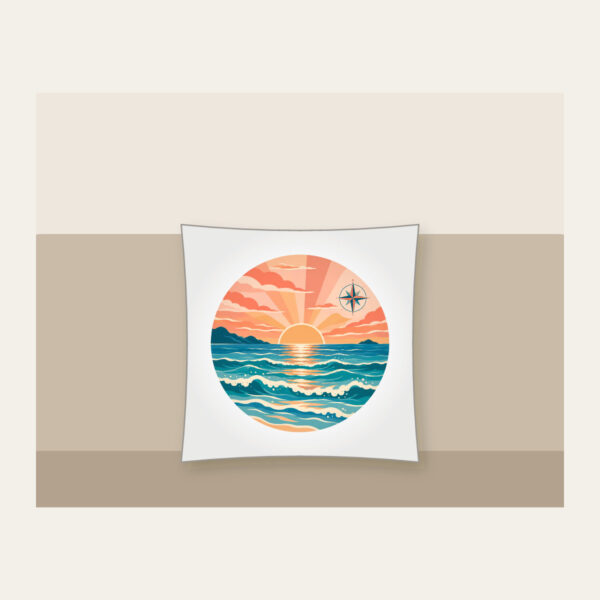 Product image Coastal Sunrise Bands with a Compass Rose Pillow