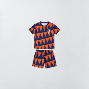 Pitch Pennants Youth Soccer Set with all-over pennants in orange and navy with the number "7" on the jersey chest