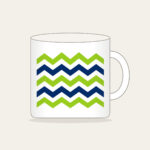 Lime and Navy Zigzag Bands Mug in white: Bold zigzag bands in lime, white and navy sweep across the artwork.