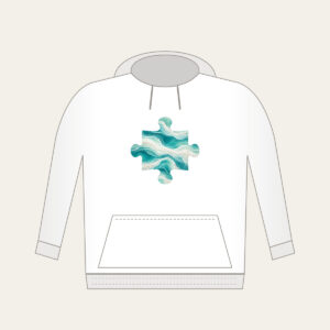 Sea-Glass Teal Abstract Waves Hoodie in white: Abstract waves in sea-glass teal, aqua and frosted white with a fine sand speckle.