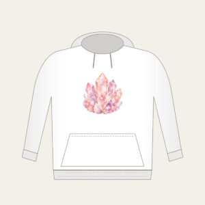 Rose Quartz Crystal Pattern Hoodie in white: A rose quartz crystal pattern in blush, lilac and white with fine gold lines.
