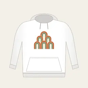 Terracotta Nested Arches Hoodie in white: A repeat of nested arches in terracotta, sage and cream.