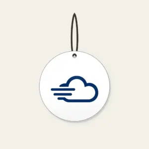 Speed Cloud Ceramic Ornament in white: A stylised cloud with three speed lines in navy and white.