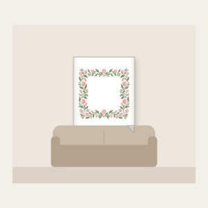 Sage Vine and Tulip Border Fleece Blanket in white: A border of curling sage vines and blush tulips around an empty center.