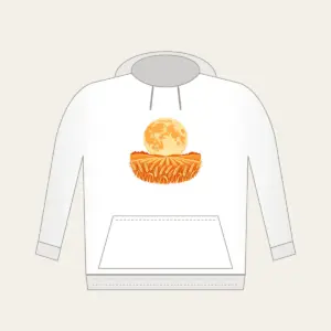 Harvest Moon over Wheat Hoodie in white: A large orange harvest moon above rows of wheat in orange and cream.