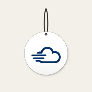 Speed Cloud Ceramic Ornament in white: A stylised cloud with three speed lines in navy and white.