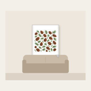 Scattered Pine Cones and Needles Fleece Blanket in white: Pine cones and needles scatter in brown and green.