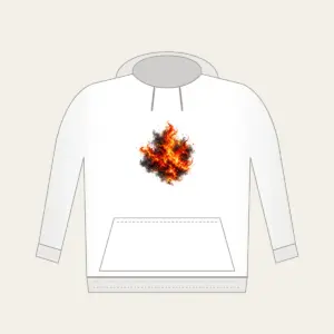 Glowing Embers over Charcoal Hoodie in white: Glowing embers in orange, red and gold drift over charcoal with a smoky gradient.