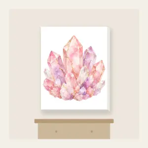 Rose Quartz Crystal Pattern Canvas Print in white: A rose quartz crystal pattern in blush, lilac and white with fine gold lines.