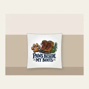 PAWS BESIDE MY BOOTS Pillow in white