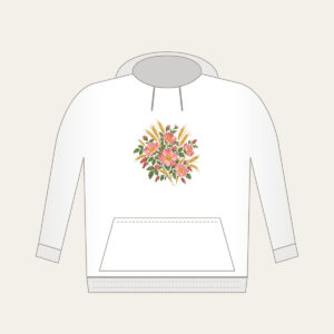 Prairie Roses and Wheat Stalks Hoodie in white: All-over prairie roses and wheat stalks in rose, gold and sage.